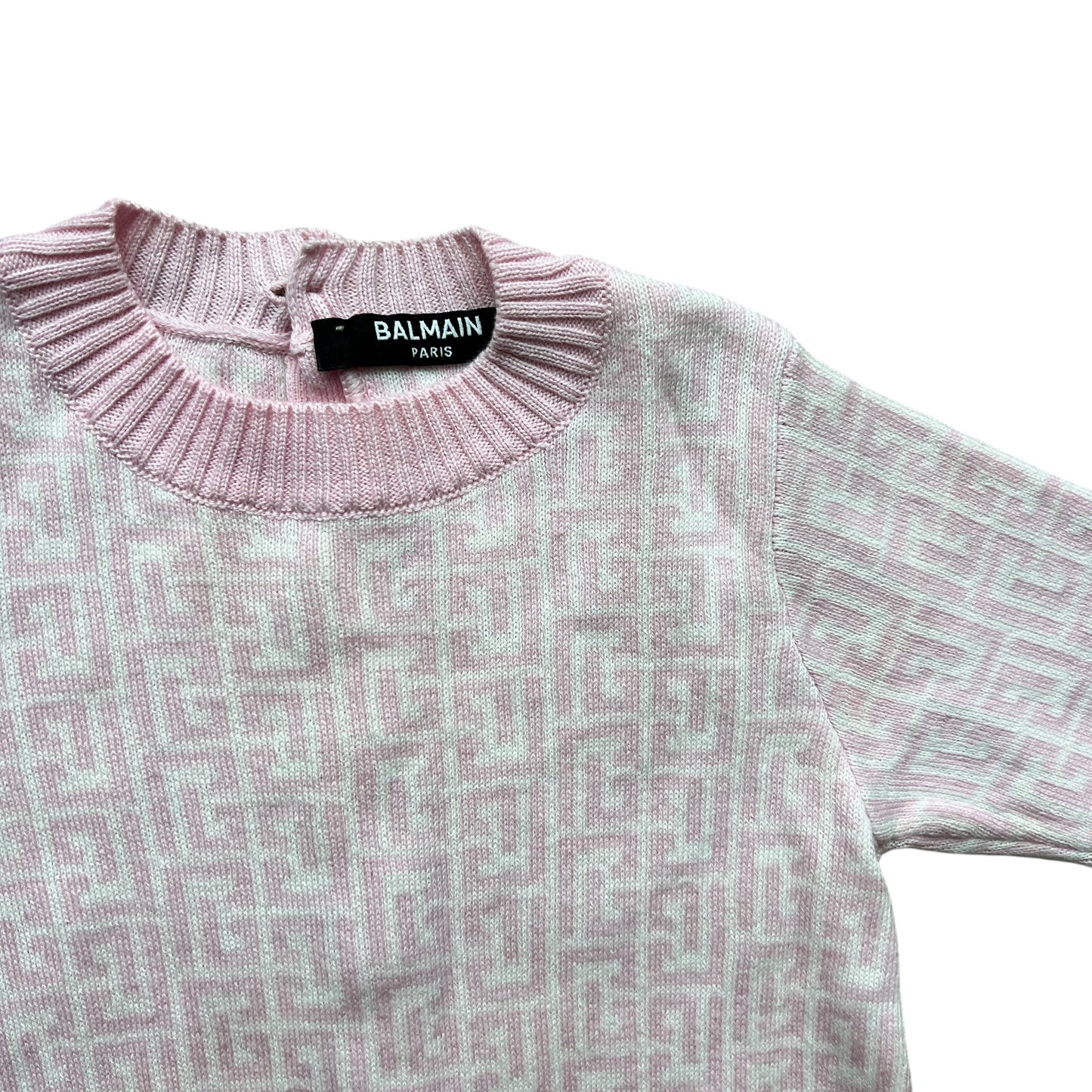 Tutina monogram bianco e rosa filo di cotone Balmain - 1/3 mesi