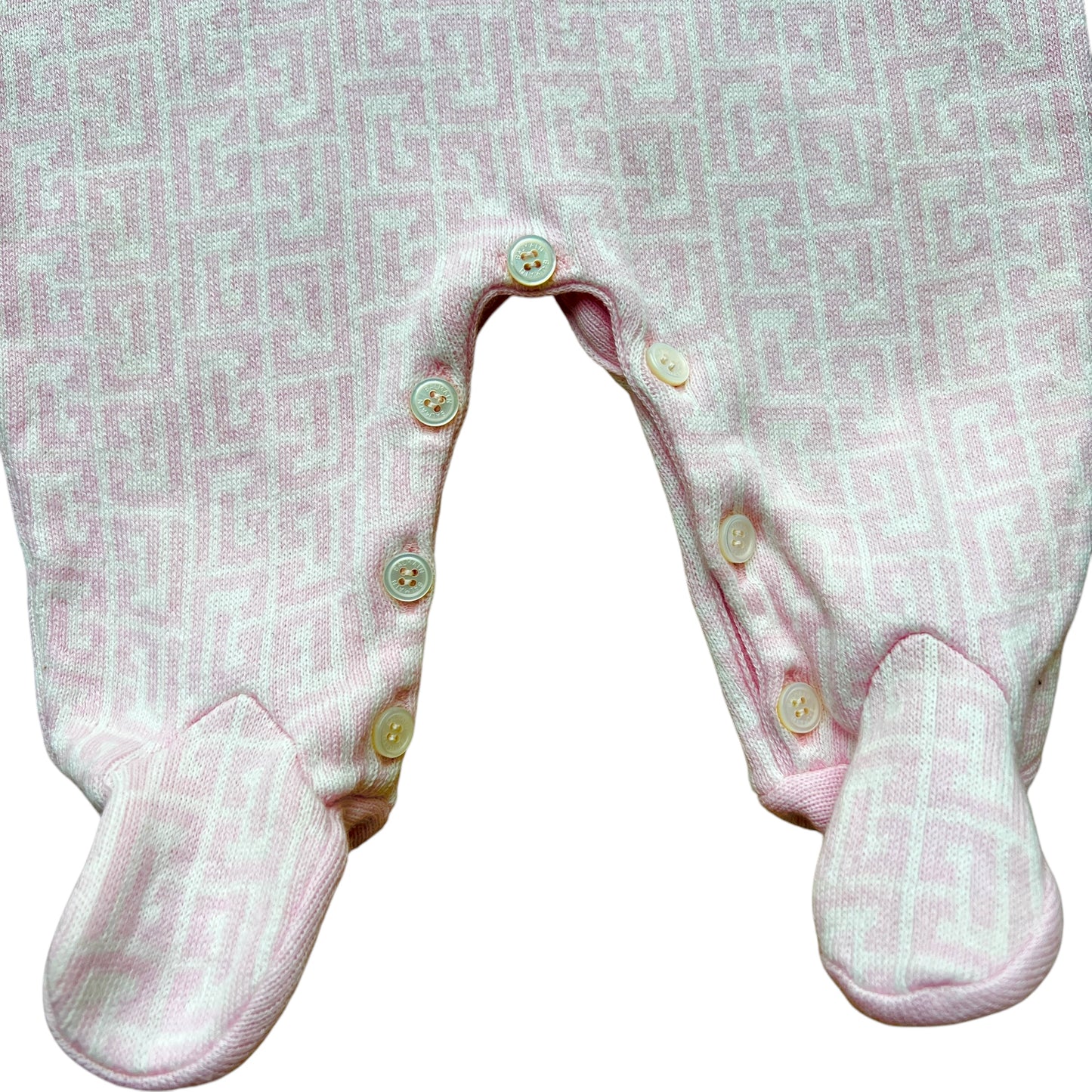 Tutina monogram bianco e rosa filo di cotone Balmain - 1/3 mesi