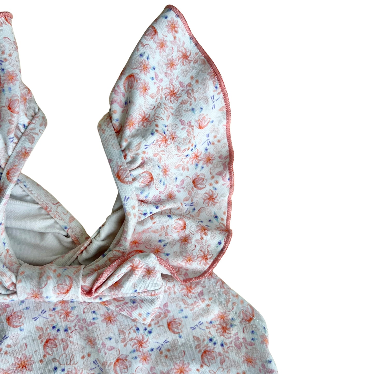 Costume intero con bretelle a farfalla e fiocco sul petto Lili Gaufrette - 9 mesi