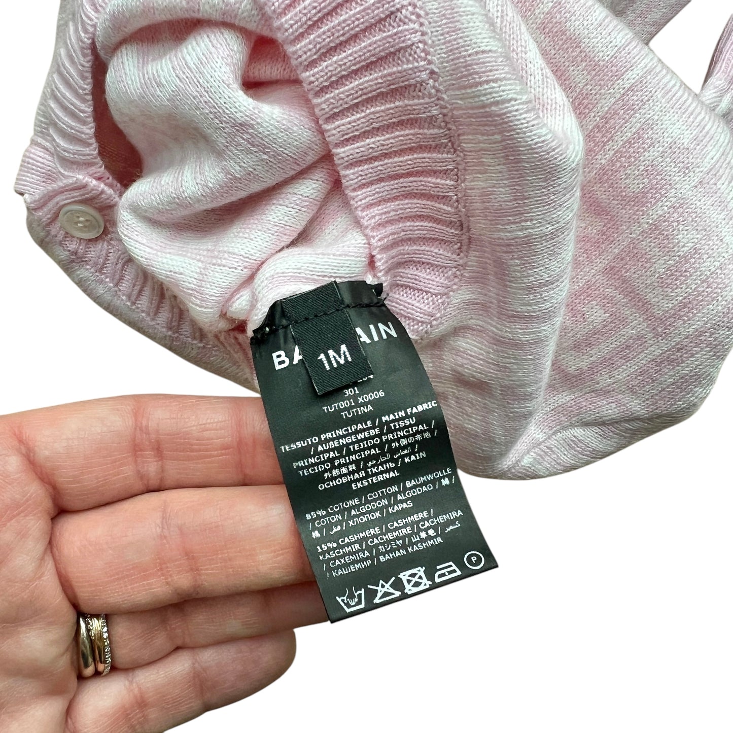 Tutina monogram bianco e rosa filo di cotone Balmain - 1/3 mesi