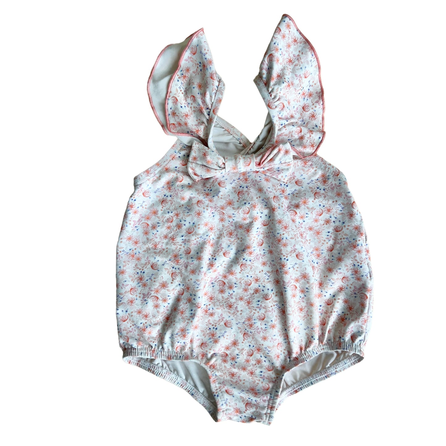Costume intero con bretelle a farfalla e fiocco sul petto Lili Gaufrette - 9 mesi