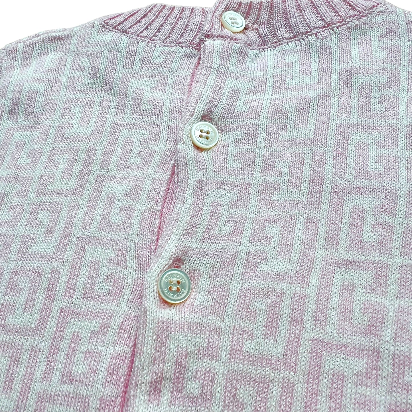 Tutina monogram bianco e rosa filo di cotone Balmain - 1/3 mesi