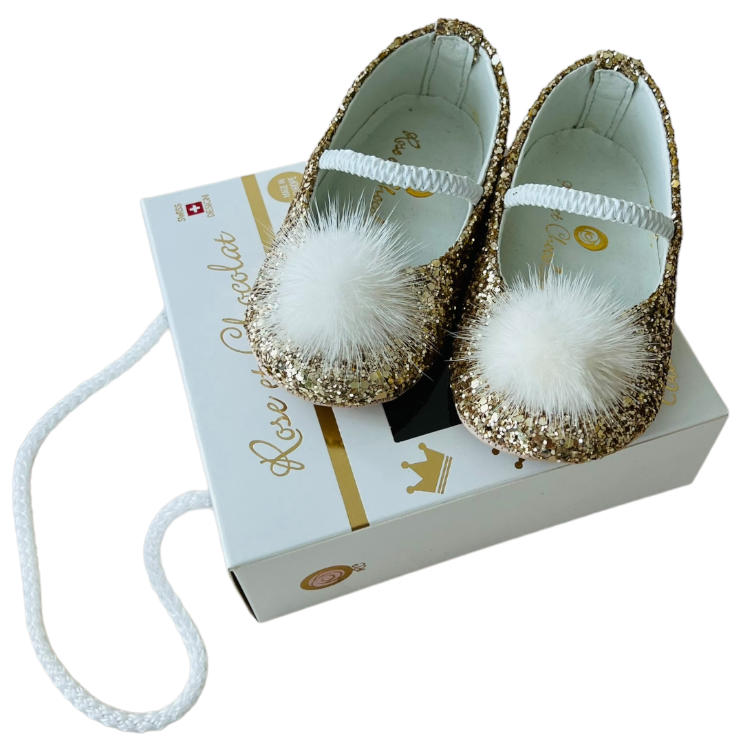 Ballerine culla glitter con pompom Rose et Chocolat NUOVO - numero 20