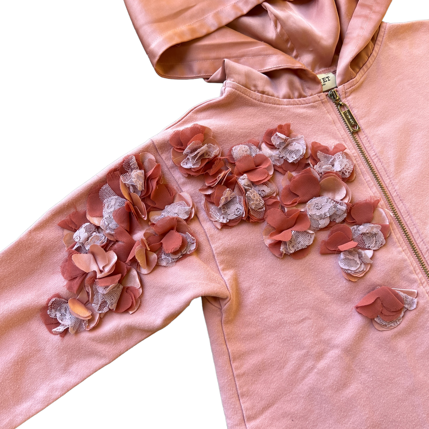 Felpa full zip con fiori e cappuccio in raso Twin Set - 8 anni