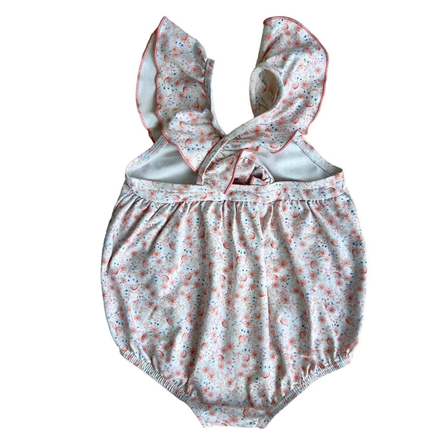 Costume intero con bretelle a farfalla e fiocco sul petto Lili Gaufrette - 9 mesi