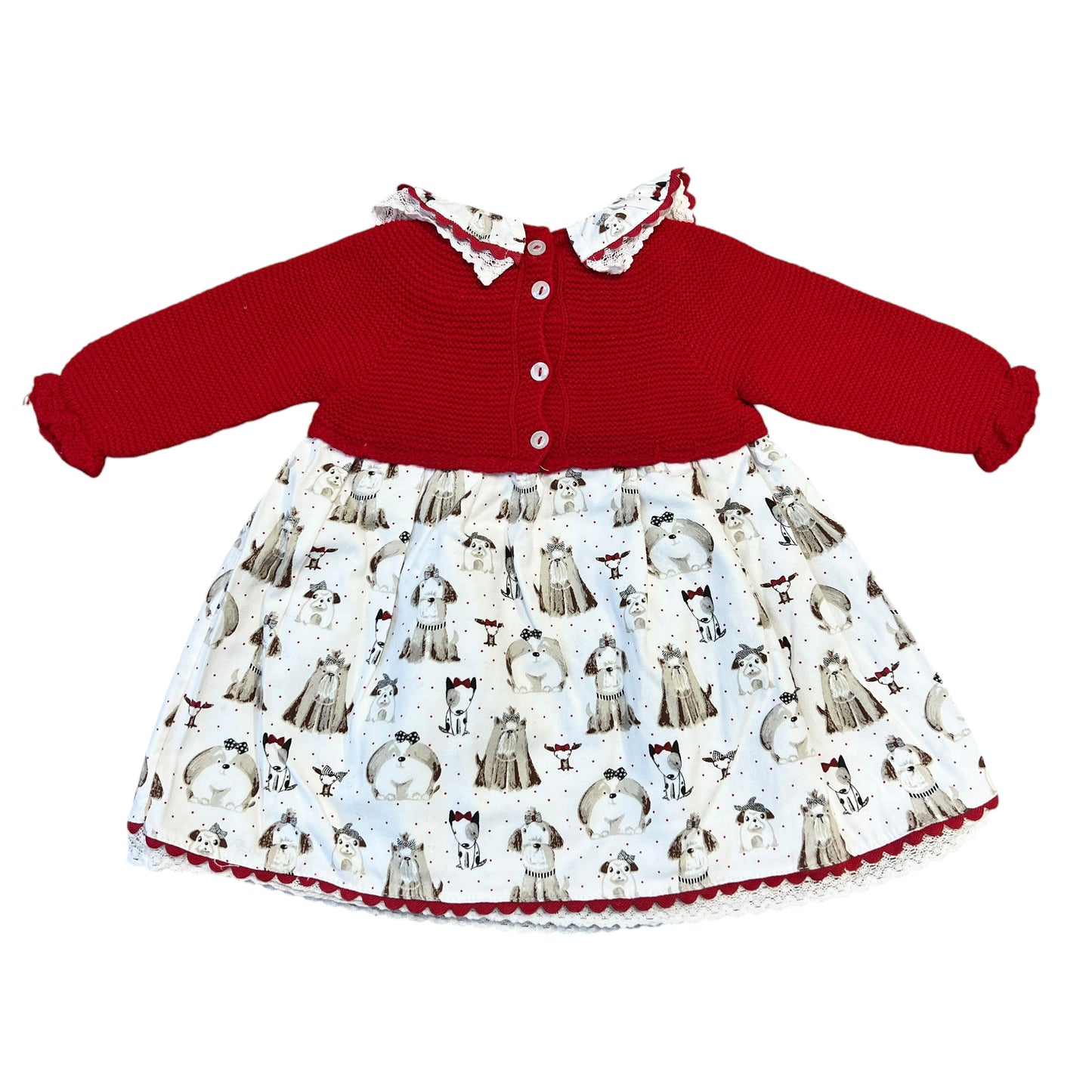 Abito manica lunga con colletto disegno cagnolini - 12 mesi