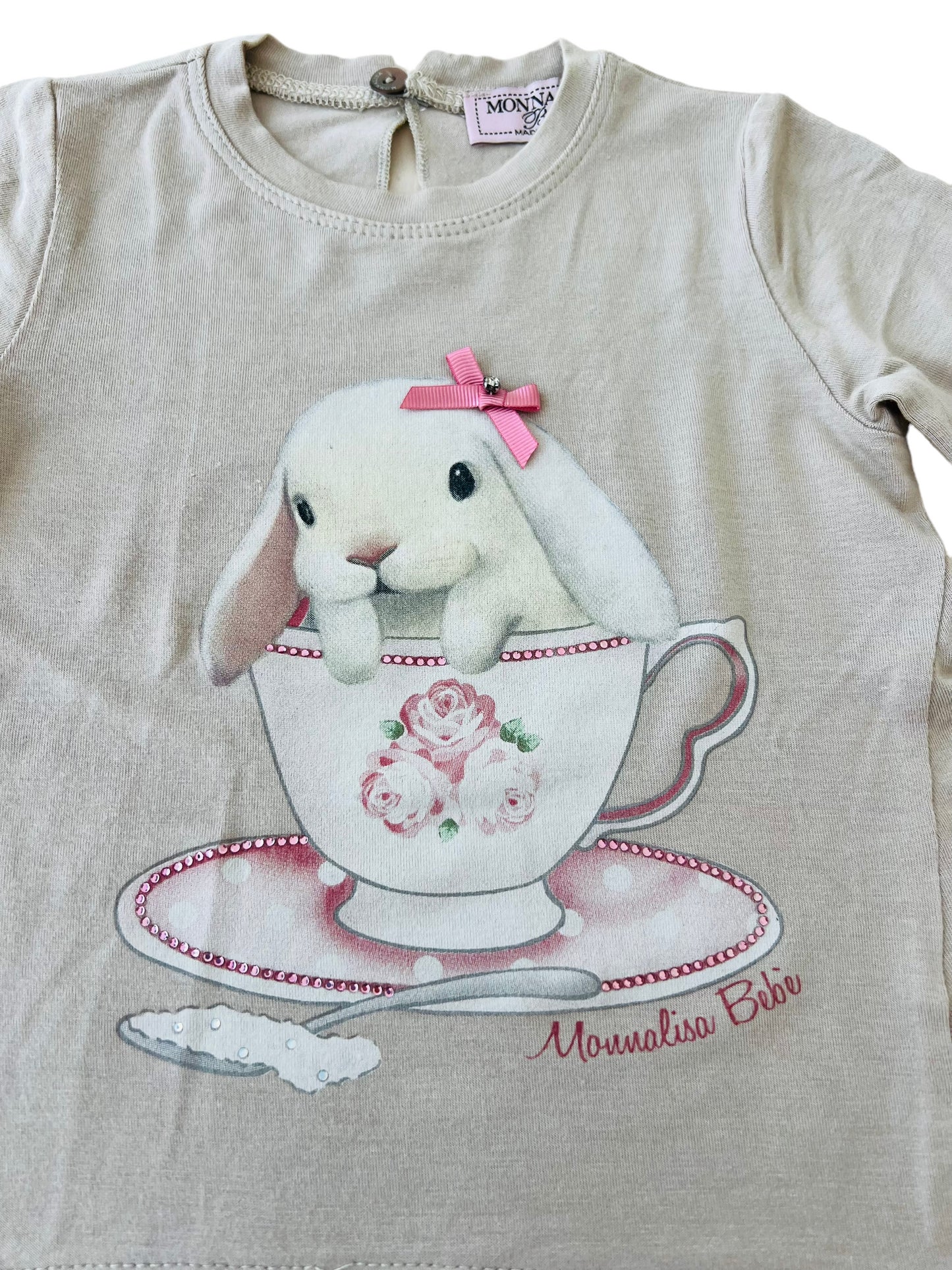 Monnalisa bunny long sleeve shirt - 6/9 months