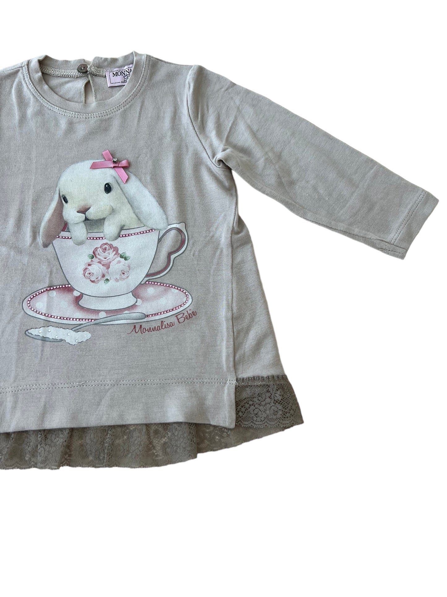 Monnalisa bunny long sleeve shirt - 6/9 months