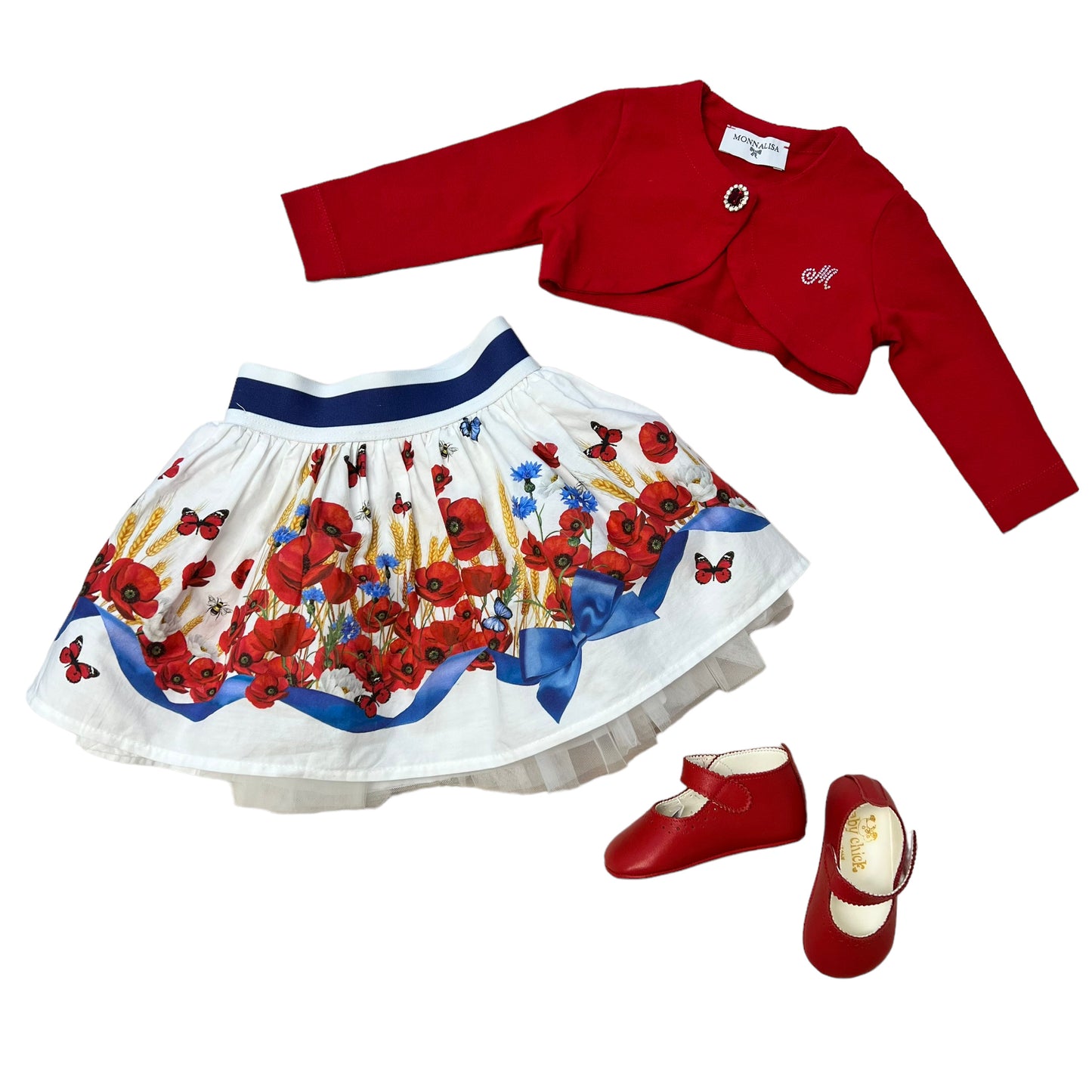 Monnalisa poppy shrug and skirt set - 6 months