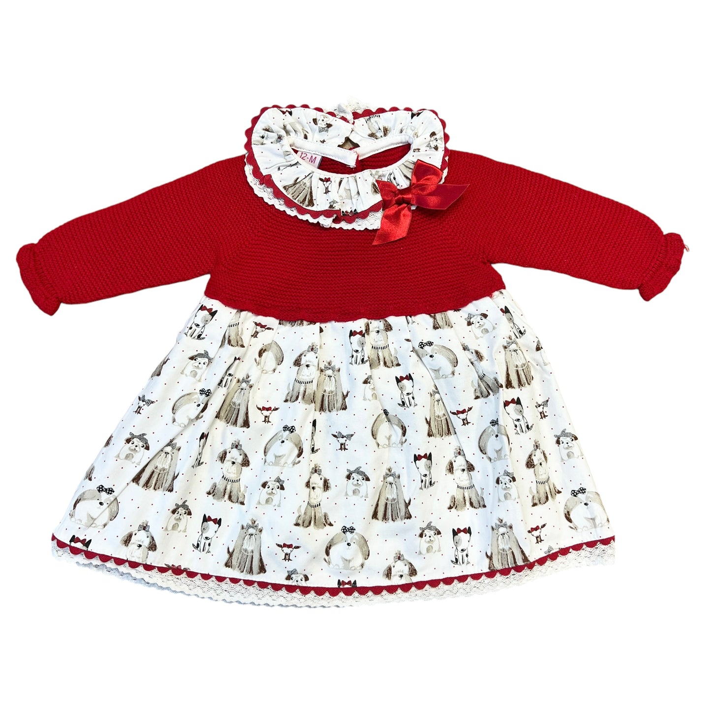 Abito manica lunga con colletto disegno cagnolini - 12 mesi