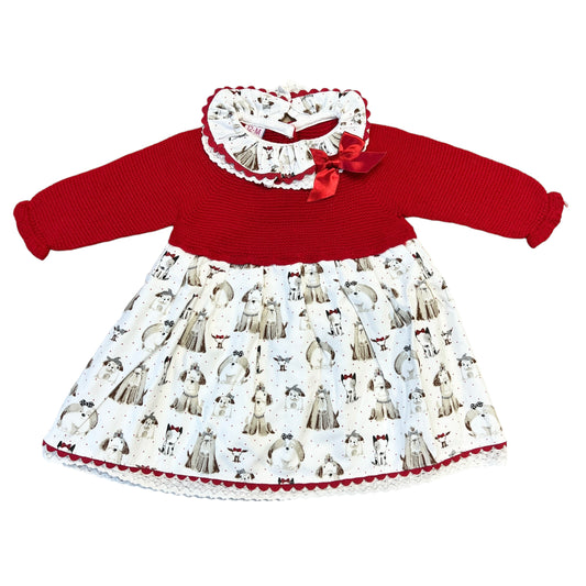 Abito manica lunga con colletto disegno cagnolini - 12 mesi