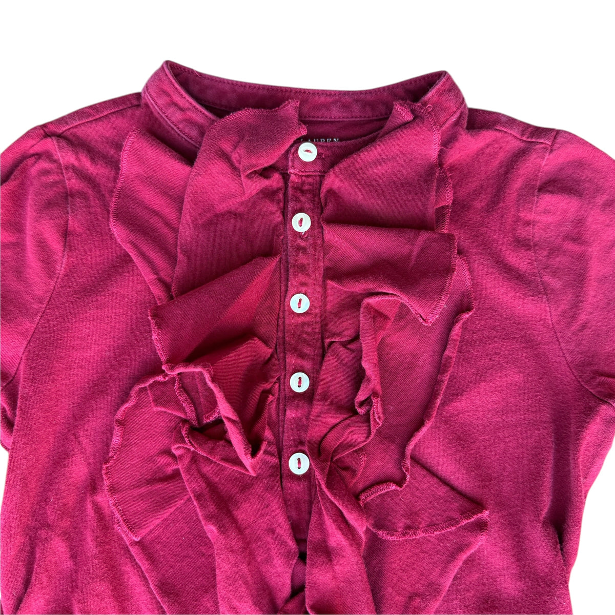 Maglia manica lunga con rouches bordeaux Ralph Lauren - 7 anni