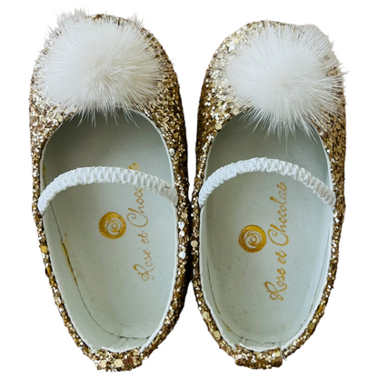 Ballerine culla glitter con pompom Rose et Chocolat NUOVO - numero 20