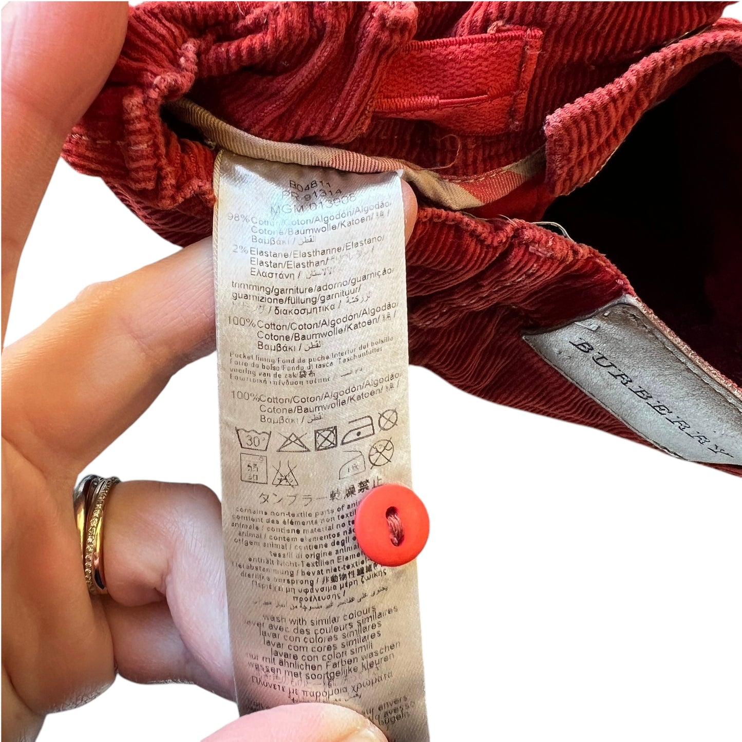 Pantaloni micro velluto color mattone Burberry - 9 mesi