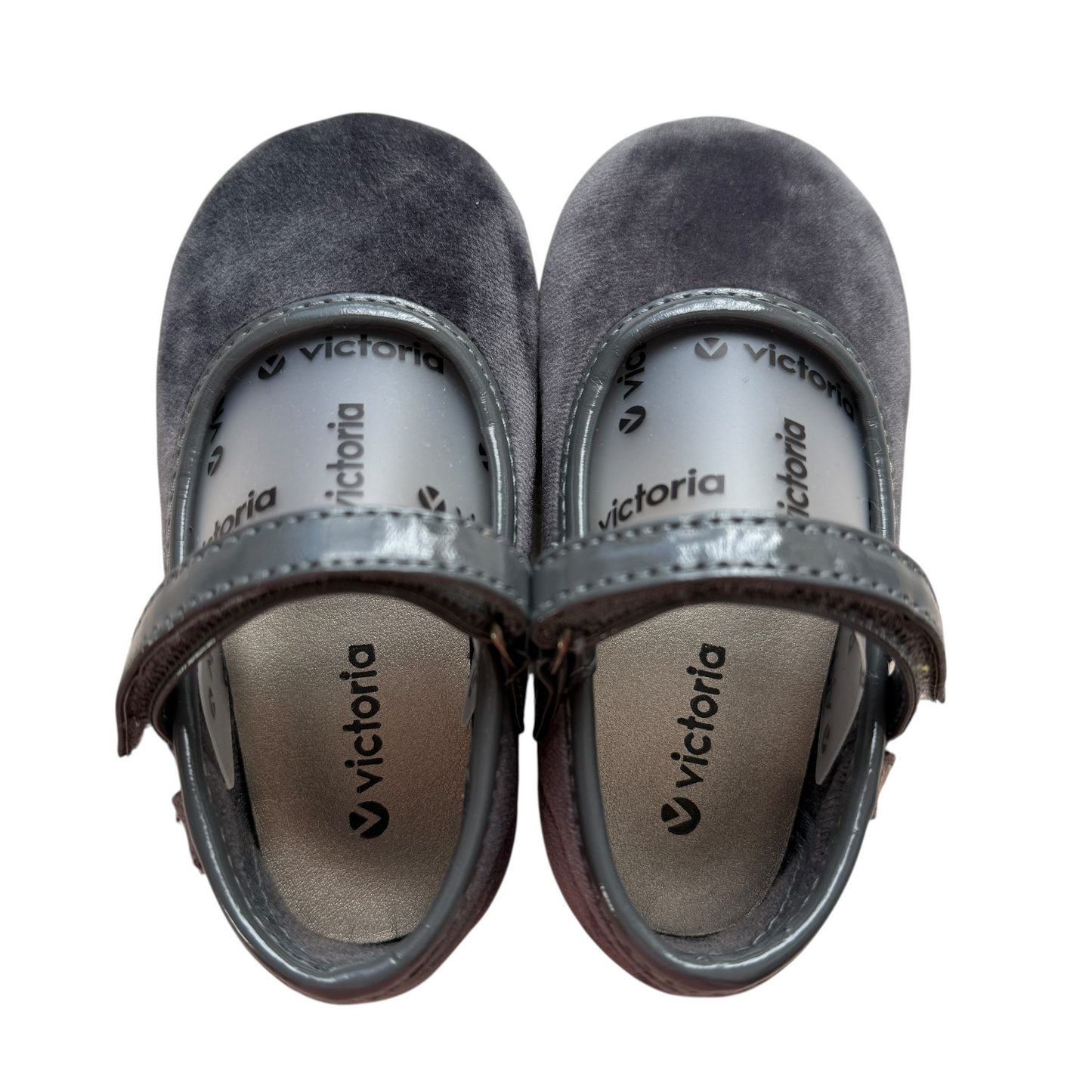 Ballerine Mary Jane velluto grigio e vernice Victoria NUOVE - numero 22