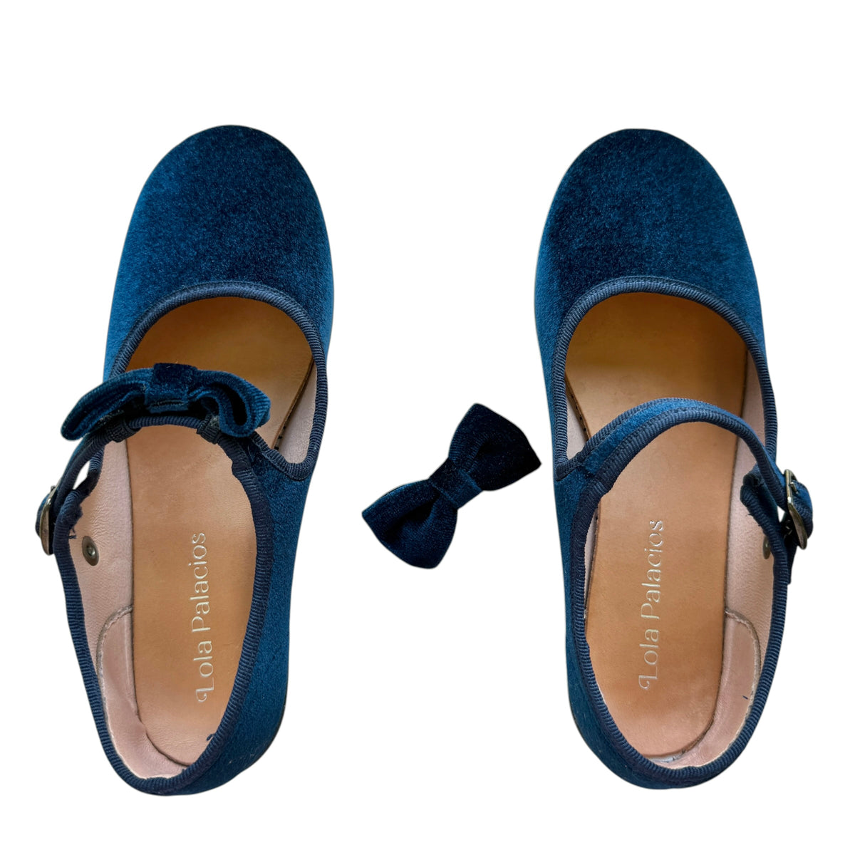 Ballerine Mary Jane velluto con fiocco staccabile blu notte Lola Palacios NUOVE - numero 33