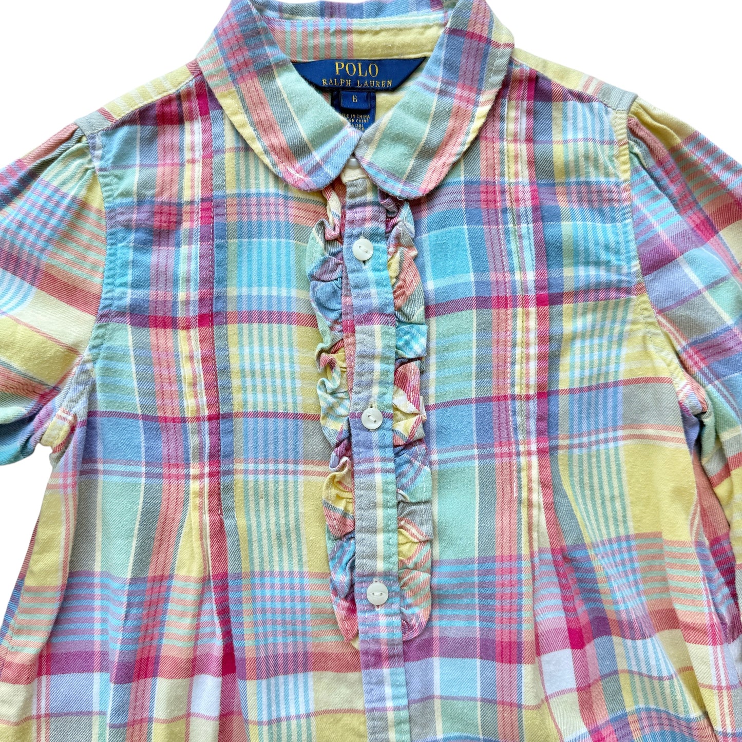 Camicia scozzese giallo rosa bambina Ralph Lauren - 6 anni