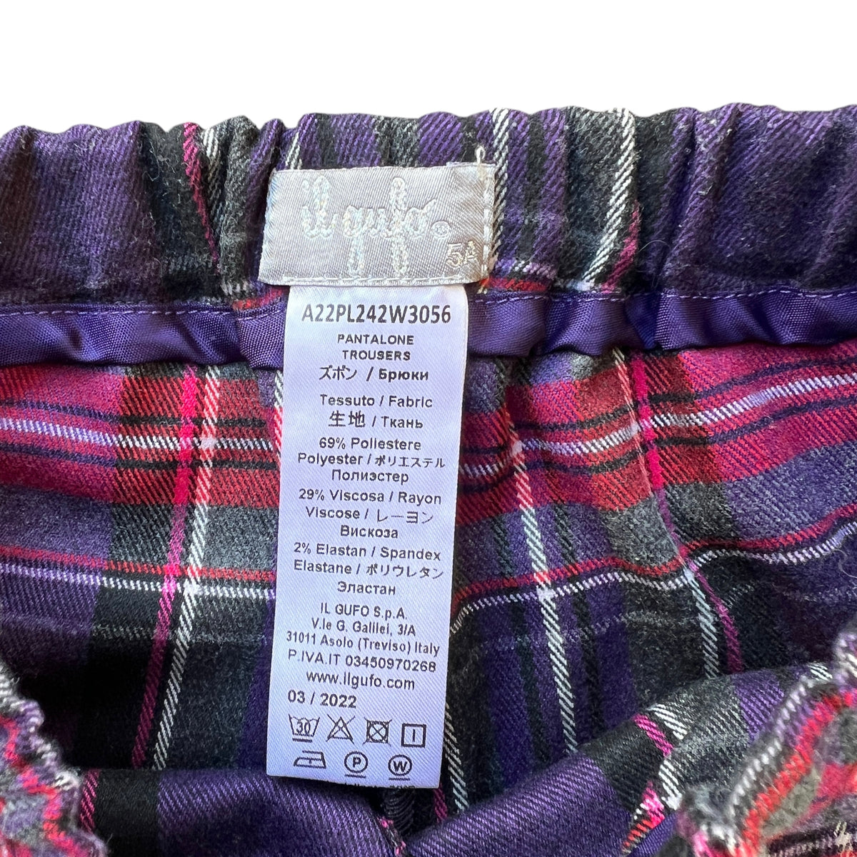 Pantalone scozzese viola Il Gufo - 5 anni