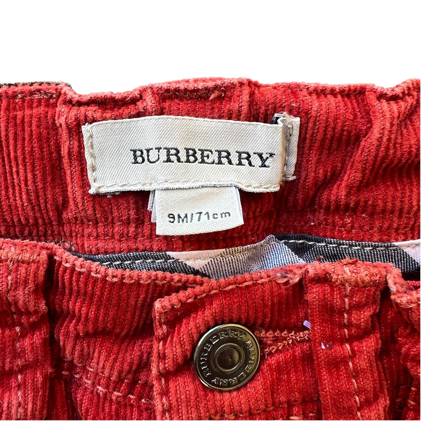 Pantaloni micro velluto color mattone Burberry - 9 mesi