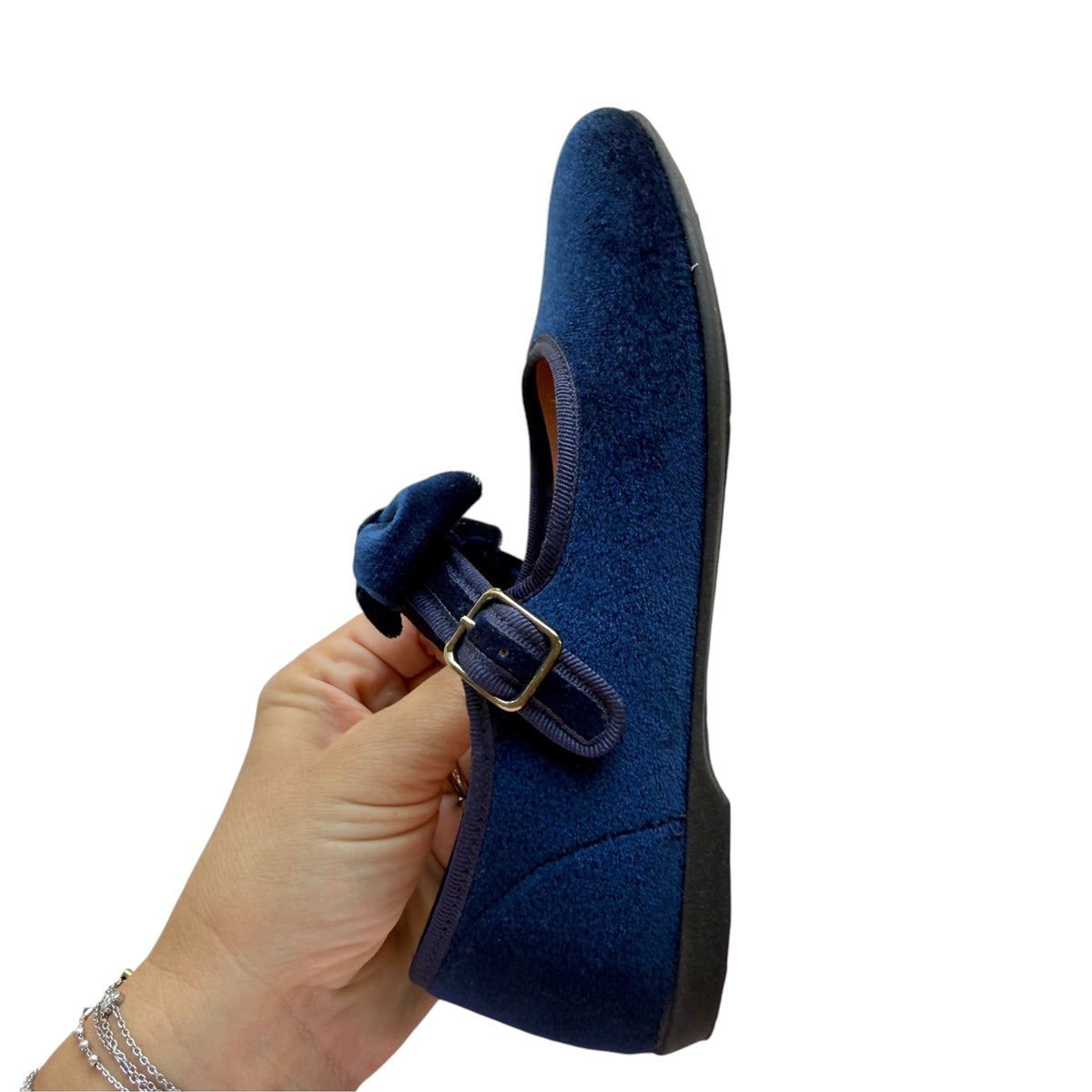 Ballerine Mary Jane velluto con fiocco staccabile blu notte Lola Palacios NUOVE - numero 33