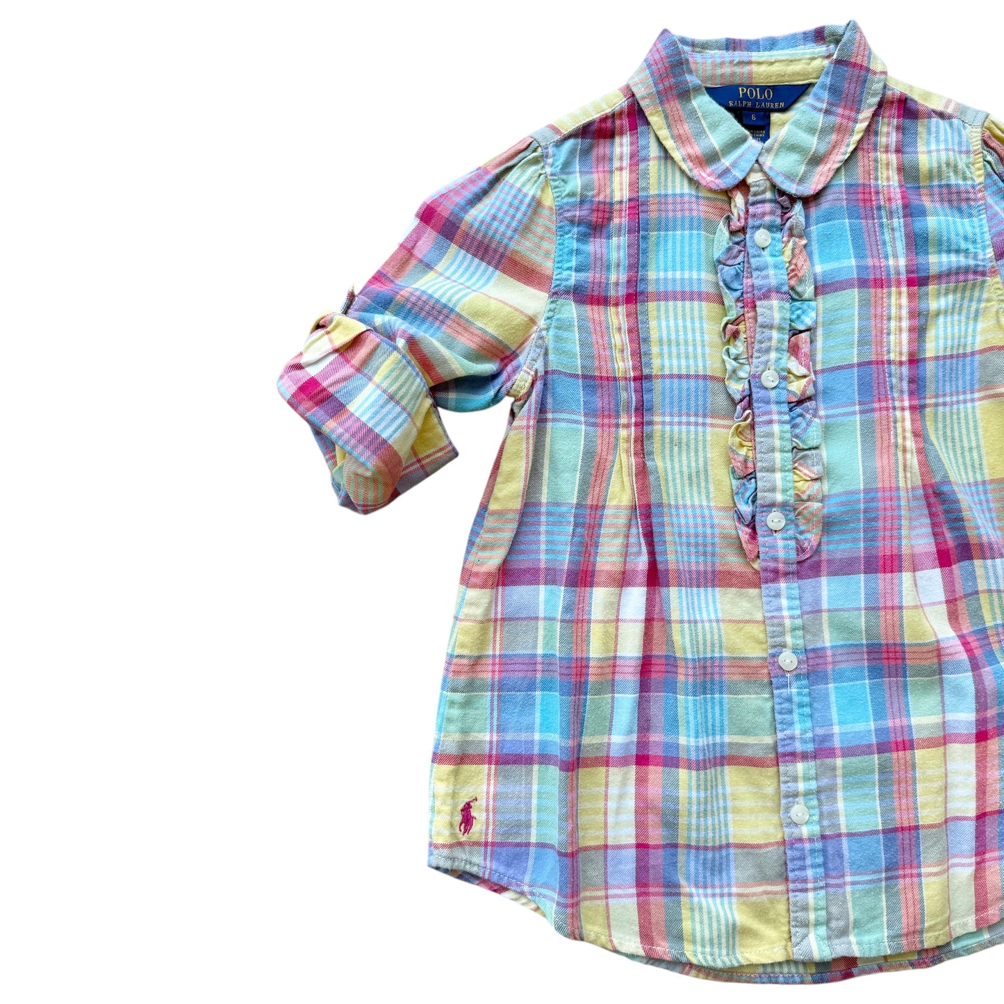 Camicia scozzese giallo rosa bambina Ralph Lauren - 6 anni