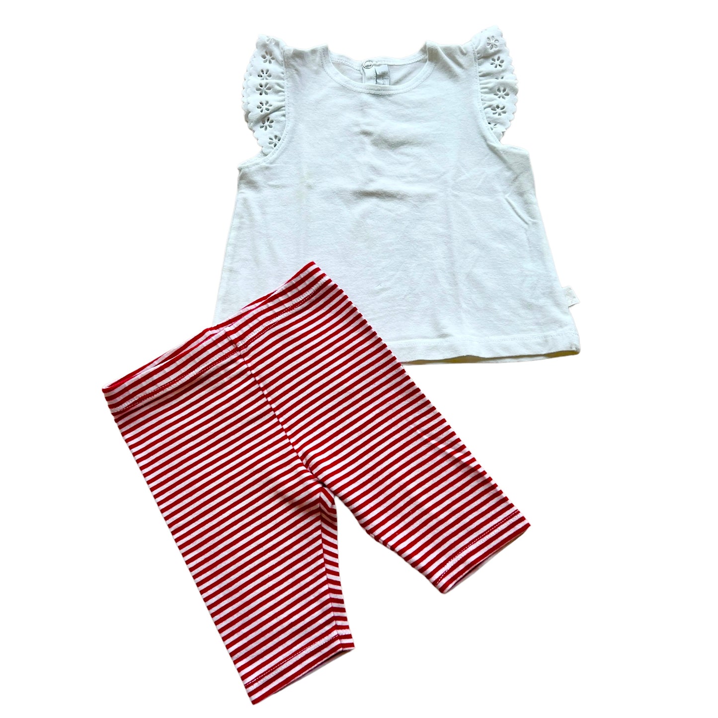 Completo T-shirt con maniche a farfalla e leggins a righe Il Gufo - 6 mesi