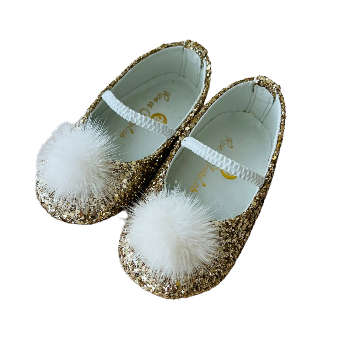Ballerine culla glitter con pompom Rose et Chocolat NUOVO - numero 20