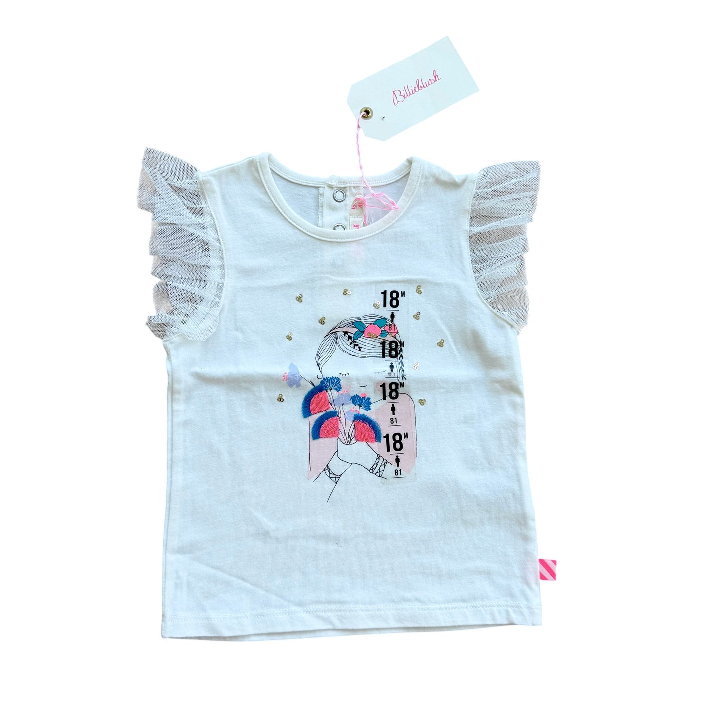 T-shirt Tulle e Paillettes Billieblush NUOVA - 18 Mesi