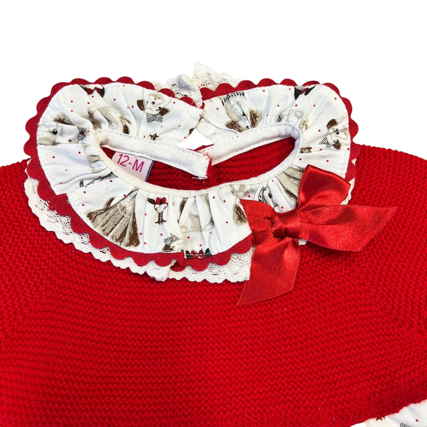 Abito manica lunga con colletto disegno cagnolini - 12 mesi