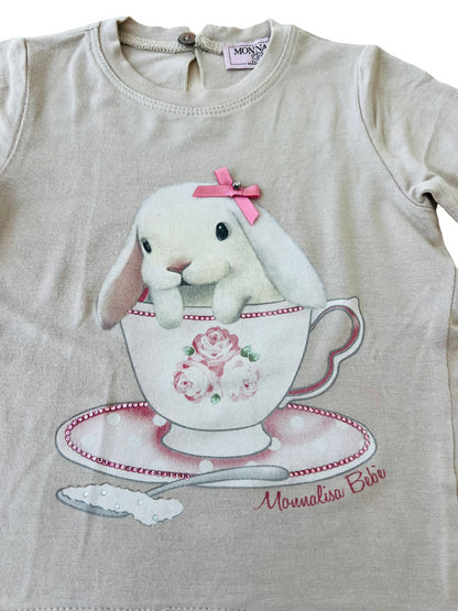 Monnalisa bunny long sleeve shirt - 6/9 months