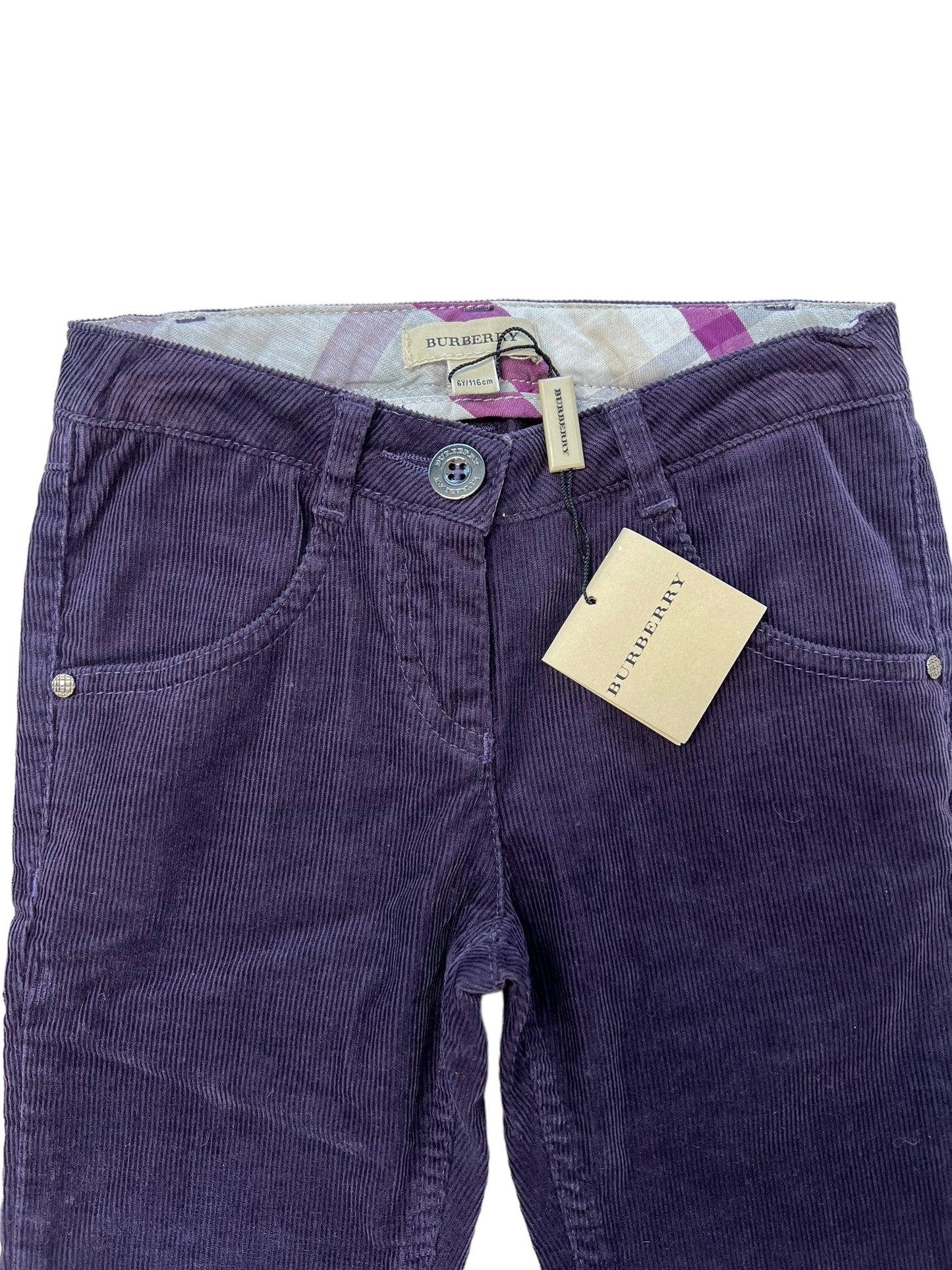 Pantaloni velluto viola Burberry NUOVI - 6 anni