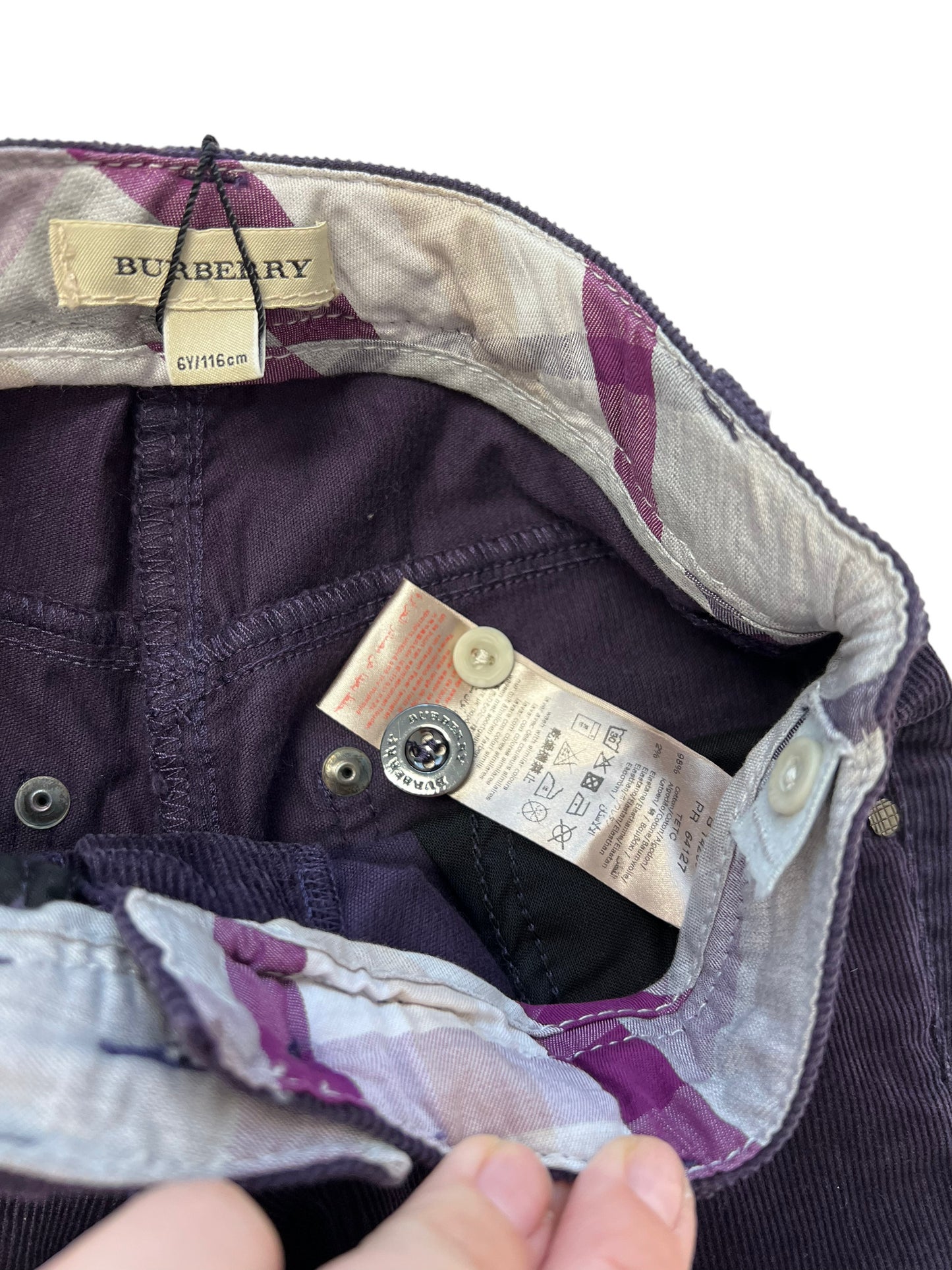 Pantaloni velluto viola Burberry NUOVI - 6 anni